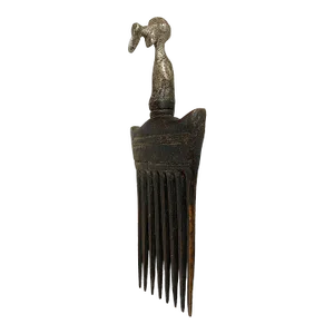 African Baule I.Coast Comb W/ Aluminum Bird Head Sculpture 8 " H