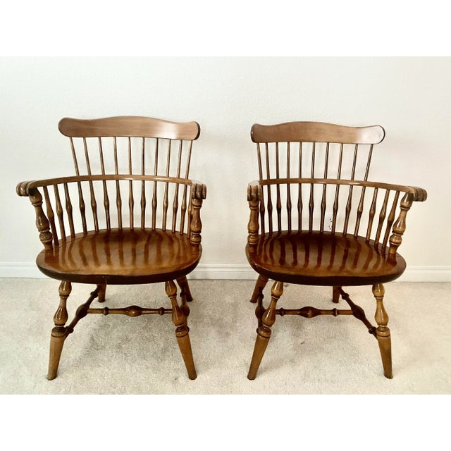 Nichols & Stone Pair of Windsor Comb Back Captains Armchairs Mid 20th Century Excellent Condition For Sale - Image 16 of 16