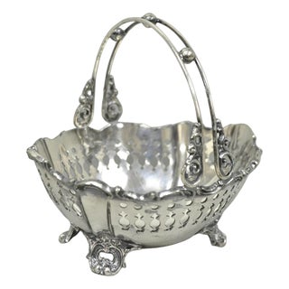 Antique Wallace Bros Victorian Silver Plated Reticulated Small Basket Nut Dish For Sale