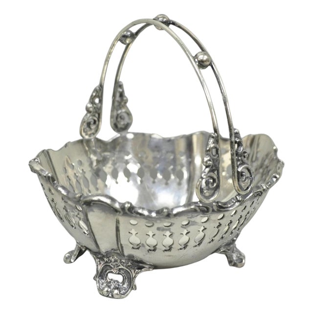 Antique Wallace Bros Victorian Silver Plated Reticulated Small Basket Nut Dish For Sale
