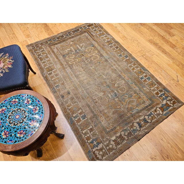 Tan Antique Caucasian Shirvan Perpedil Area Rug, Handwoven Geometric Design, 4' x 6' For Sale - Image 8 of 16