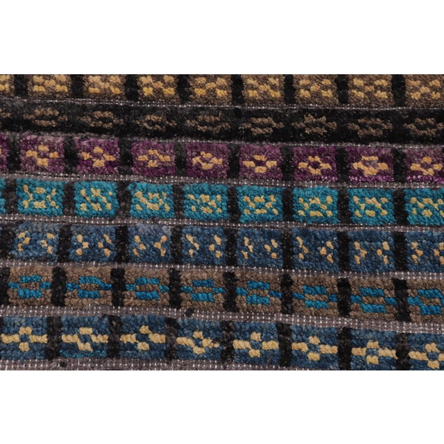 Boho Chic Black/Blue High Low Wool Rug - 2'10'' X 5'1'' For Sale - Image 4 of 8