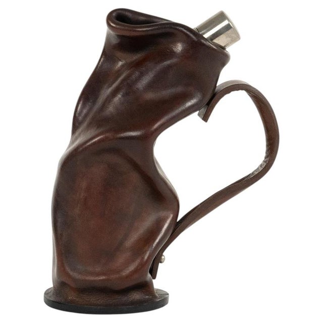 Mid-Century Liqueur Bottle in Brown Leather and Glass, Italy, 1960s For Sale - Image 14 of 14