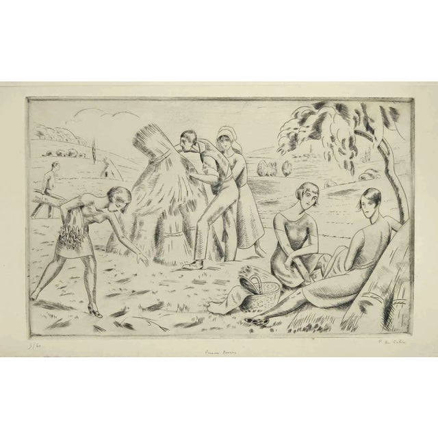 Paul Emile Colin, The Harvest, Etching, 1930s For Sale