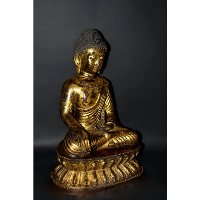 Metal Huge Gilt Bronze Buddha Shakyamuni Statue Buddha 31 Lb For Sale - Image 7 of 17