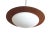 Mid-Century Round Wood, Opaline Glass, and Polished Steel Pendant Lamp, 1950s, in Very Good conditions. Designed 1950 to...