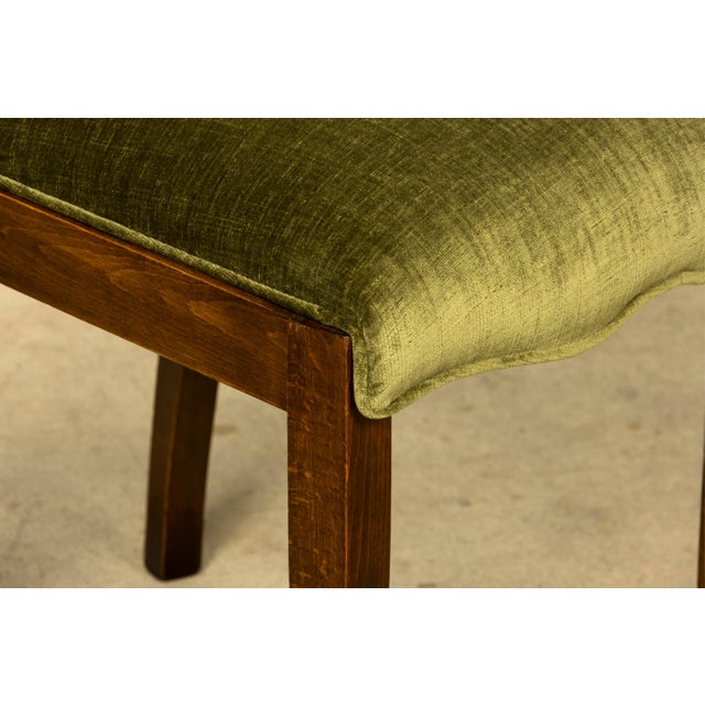 Olive Set of Six 1930s French Art Deco Maple Dining Chairs in Olive Green Velvet For Sale - Image 8 of 18