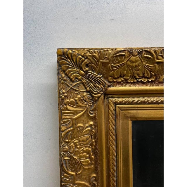 Mid 20th Century Vintage Gold Leaf Mirror, Solid Wood Frame, Beveled Glass Edges, Carved Floral Pattern For Sale - Image 5 of 11