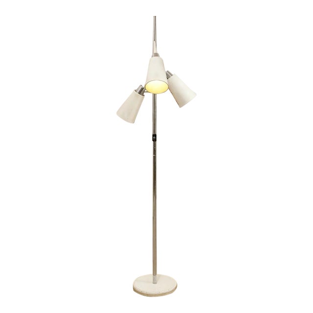 Vintage Mid-Century Three-Light Floor Lamp With Adjustable Cone Shades For Sale