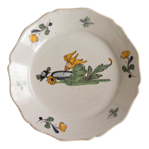 18th Century French Nevers Birdbath Polychrome Faïence Plate
