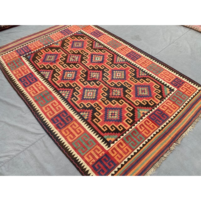 Rustic Maimana Kilim Area Rug, Handwoven Wool, 6x10, Brick & Ivory For Sale - Image 3 of 10