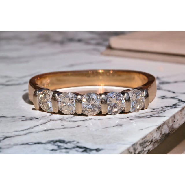 The Fir Lane: Stackable Band Bar set with Natural Diamonds. The band features 0.98 carats of round brilliant cut natural...