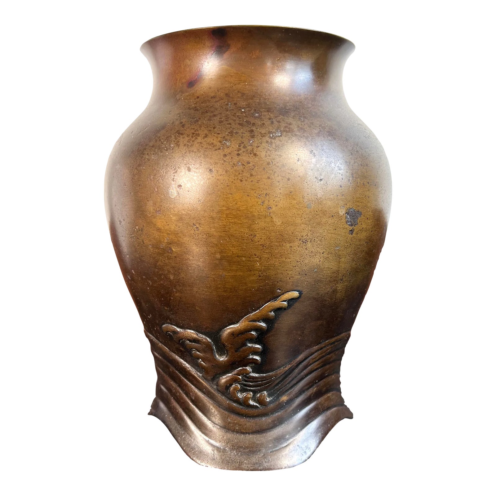 Vintage 1950's Japanese Bronze Great Wave Vase - Showa Period