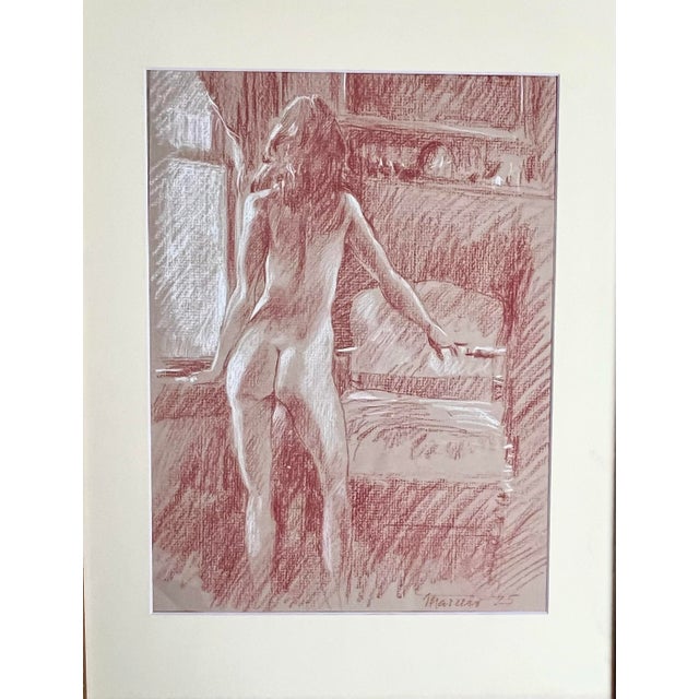 Beautiful original conte crayon drawl Maria and by signed lower edge. Andrew Marino. Presented in archival matte and...