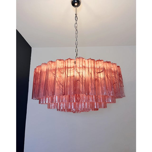 Large Murano Glass Chandelier with 101 Pink Alabaster Glass Tubes, 1990s For Sale - Image 11 of 15