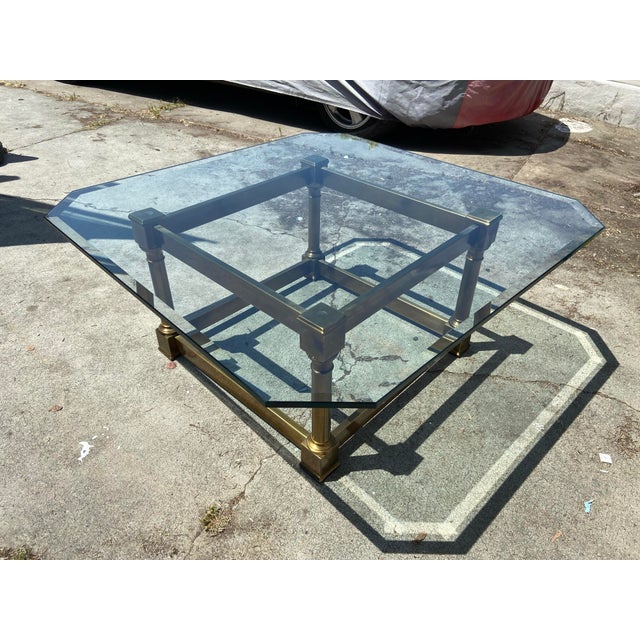 Mid-Century Modern Vintage Mid Century Brass and Glass Coffee Table Attributed to Mastercraft Unmarked For Sale - Image 3 of 11