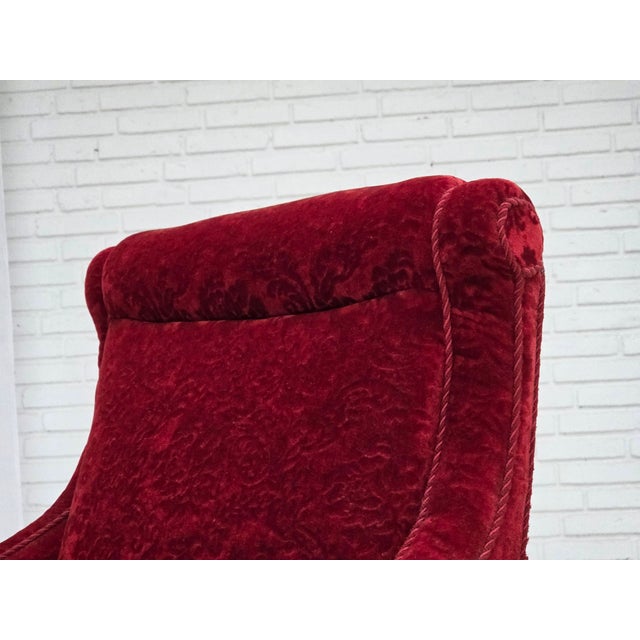 Vintage Danish Oak Armchair with Velour Upholstery, 1950s For Sale - Image 4 of 17