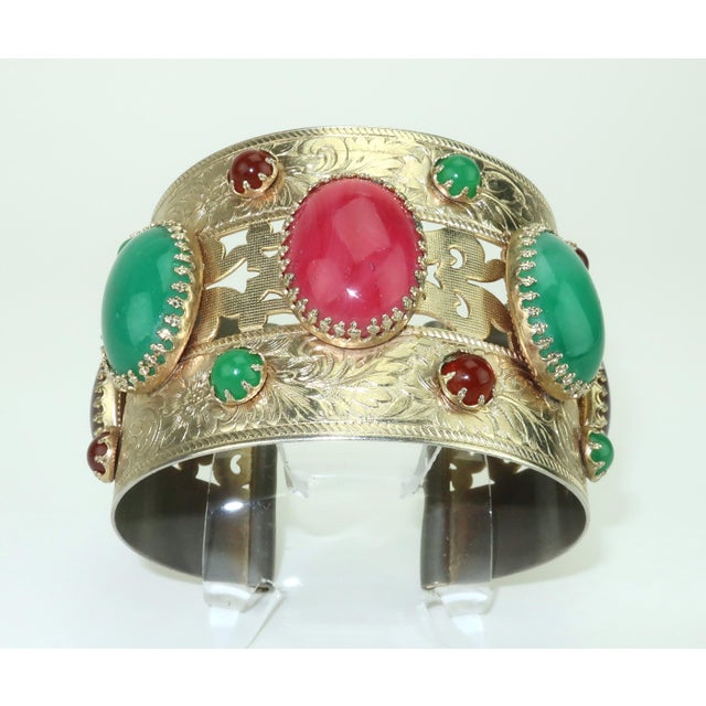 Vintage Asian Style Faux Cabochon Cuff Bracelet For Sale - Image 10 of 13