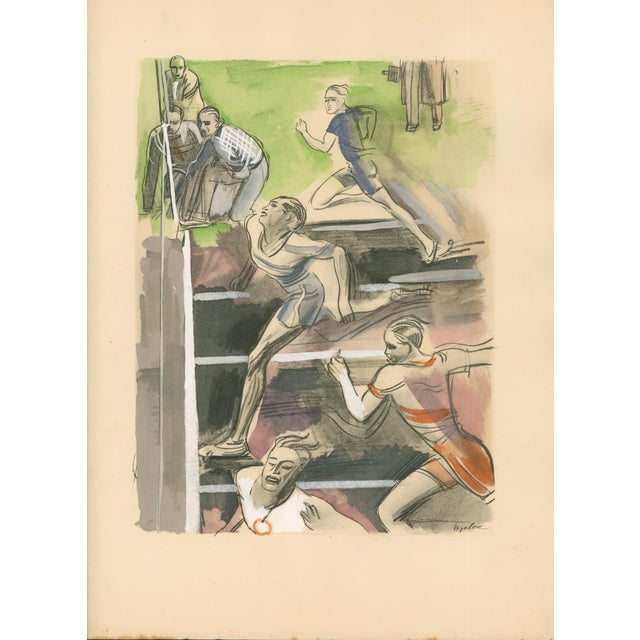 Original 1932 Art Deco sporting print by Milivoj Uzelac featuring multiple track-and-field athletes in motion, including...