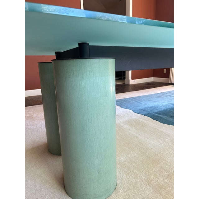Massimo and Lella Vignelli Large 118" Serenissimo Postmodern Dining Table, Seats 10, Semi-Opalescent Glass & Venetian Stucco Columns, 1987 (Original Catalog) For Sale - Image 4 of 9