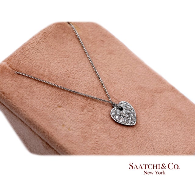 Silver 18k(750) White Gold Natural Diamond Heart Shape Pendant Necklace With Chain For Sale - Image 8 of 11