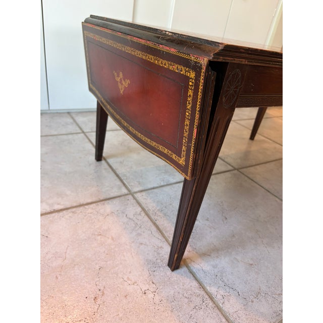 Mid 20th Century English Regency Style Leather Top Drop Leaf Game Table With Tooled Gilt Decoration For Sale - Image 9 of 17