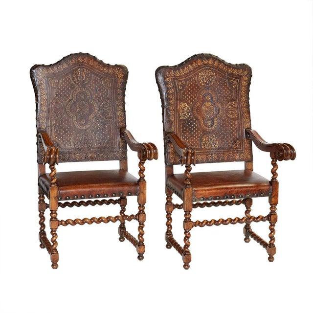 Italian or Spanish Large Walnut Armchairs Circa 19th Century, a Pair For Sale - Image 11 of 11