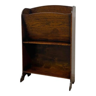 Antique Wooden Magazine Rack With Arched Top and Two-Tier Storage, Freestanding Book or Newspaper Stand For Sale