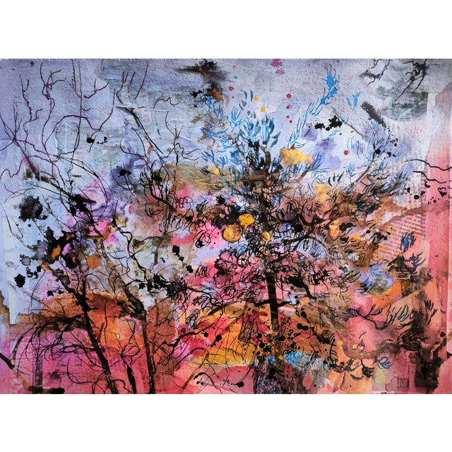 This abstract artwork bursts with vitality through a bold fusion of colors and forms. Dynamic brushstrokes and splashes of...