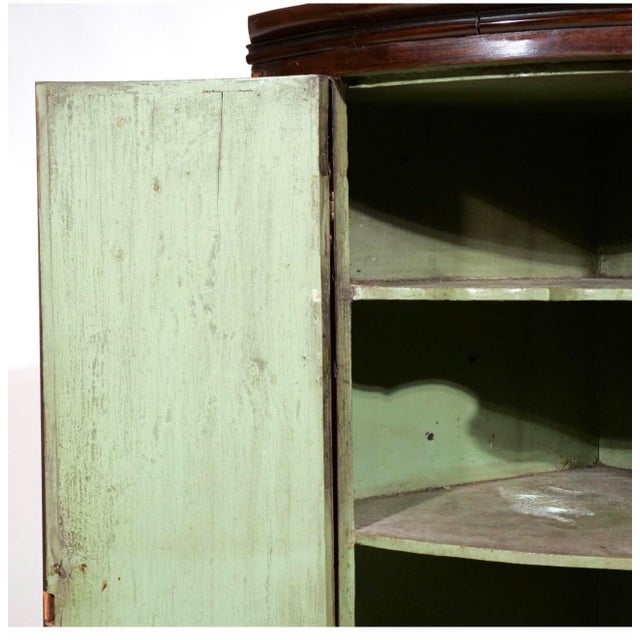 English Early 19th Century English Mahogany Bowfront Corner Cupboard With Original Green-Painted Interior For Sale - Image 3 of 10