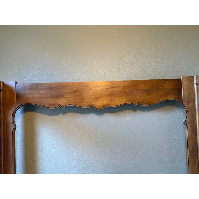 Wood Ethan Allen Vintage Country French Queen Canopy Carved Poster Bed For Sale - Image 7 of 14