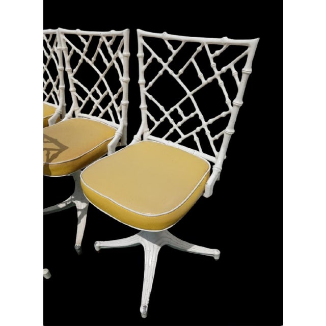 Warren Kessler Vintage Faux Bamboo Kessler for Phyllis Morris Regency Iron Swivel Patio 4 Dining Chairs, Table Base- Set of 6 For Sale - Image 4 of 10