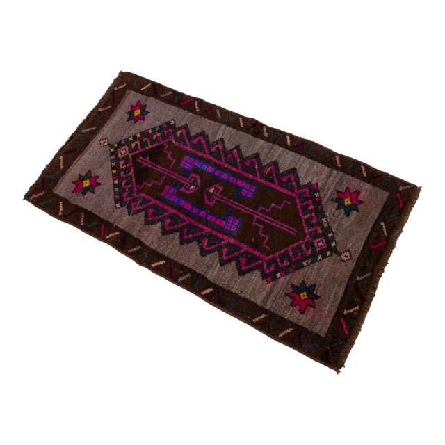 Hand Knotted Low Pile Turkish Yastik Petite Rug Organic Wool Mat - 18'' X 33'' For Sale