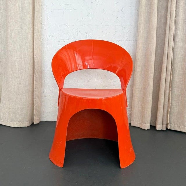 An exceptional and rare icon of Space Age design, this vibrant orange fiberglass side chair was designed in 1969 by...