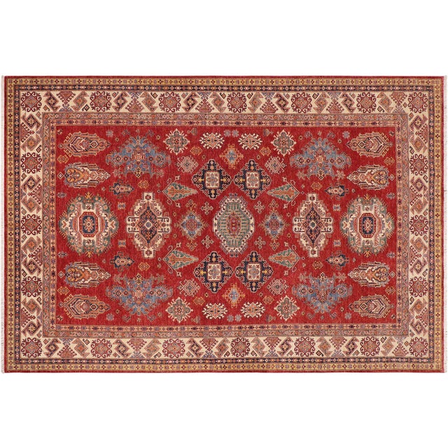 Bohemian Super Kazak Red/Ivory Wool Rug - 8'10'' X 12'7'' For Sale - Image 9 of 10