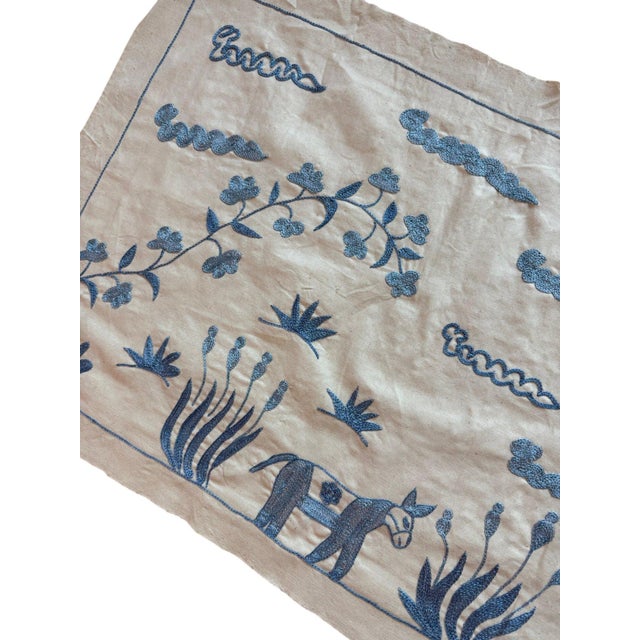 Blue Horse Suzani Wall Hanging, Mountains For Sale - Image 4 of 6
