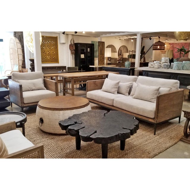 Contemporary Modern Lodge Wood & Ivory Club Chair For Sale - Image 3 of 4