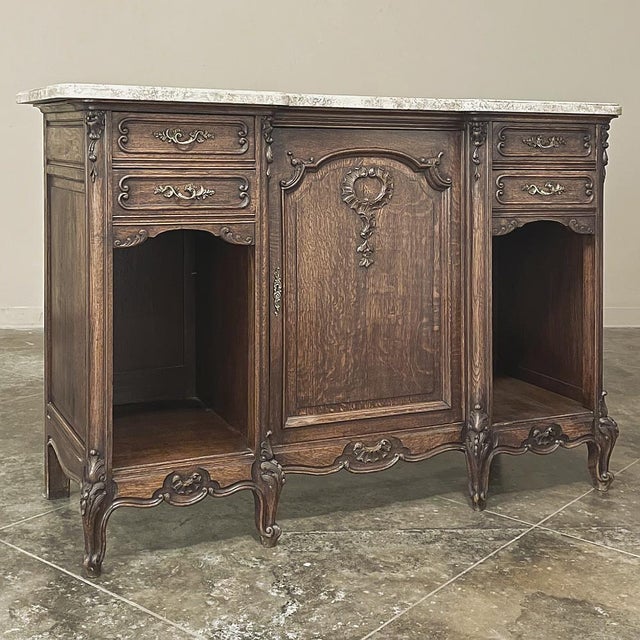 French Antique French Louis XV Display Buffet With Travertine Top For Sale - Image 3 of 18
