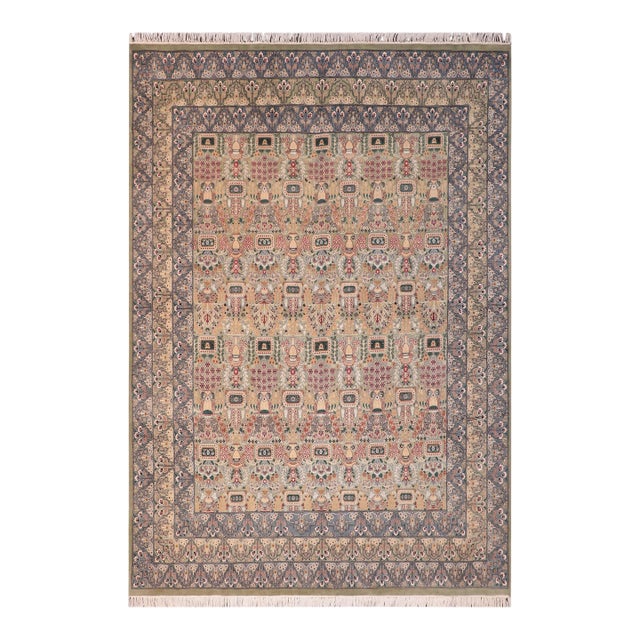 Intricate Floral Pak-Persian Green/Gray Wool Rug - 8'1'' X 10'1'' For Sale