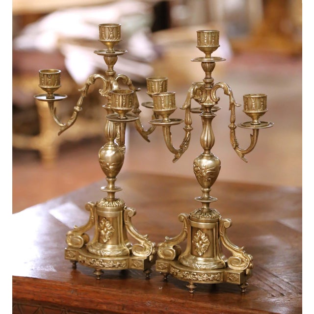 Late 19th Century Pair of 19th Century French Louis XVI Style Bronze Four-Light Candelabras For Sale - Image 5 of 12