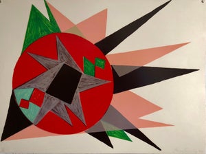 Gary Burnley, Lithograph w Gloss Overprinting Stacked Signs Post Modern 80s Memphis Milano Era, 1981
