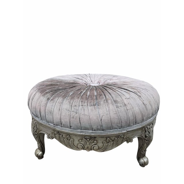 Hollywood Regency Carved Round Ottoman For Sale In Chicago - Image 6 of 7