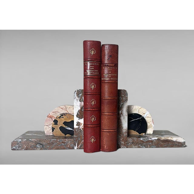 Pair of French Art Deco Bookends in Polychrome Marble For Sale - Image 15 of 18