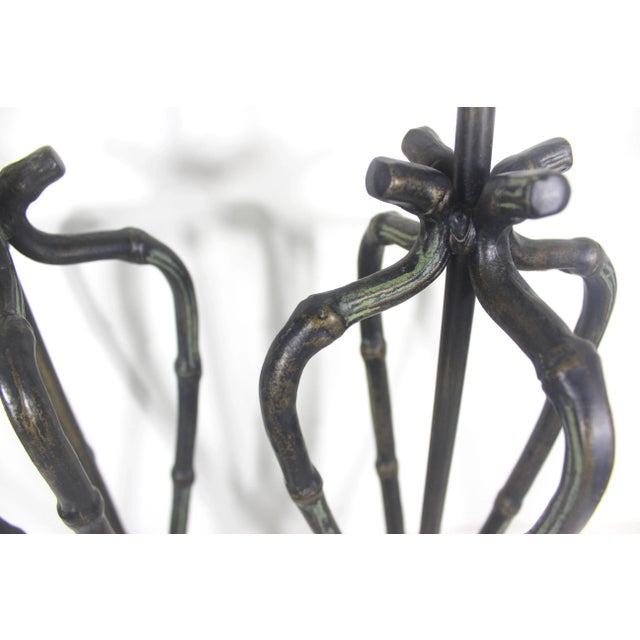 1970s Vintage French Faux Bamboo Lamps With Bronze Finish - A Pair For Sale - Image 5 of 11