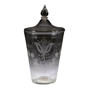 Large Bohemian Blown and Engraved Stiegel-Type Covered Flip Glass
