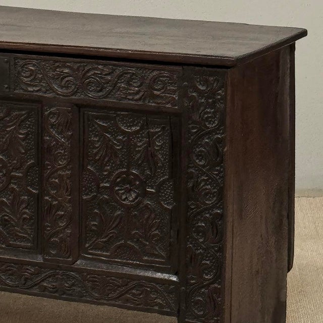 Wood 18th Century Dutch Gothic Revival Period Carved Oak Trunk ~ Blanket Chest For Sale - Image 7 of 18