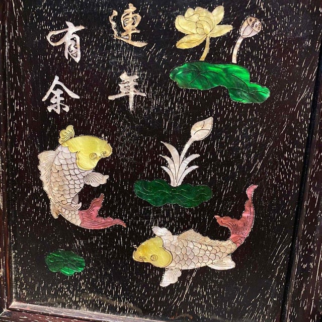 Vintage Chinese Rosewood Table Screen With Mother-of-Pearl Inlay, Koi Fish Motif For Sale - Image 10 of 10