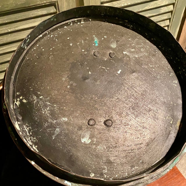 Antique Copper Stock Pot Cauldron With Wrought Iron Handle For Sale - Image 10 of 14