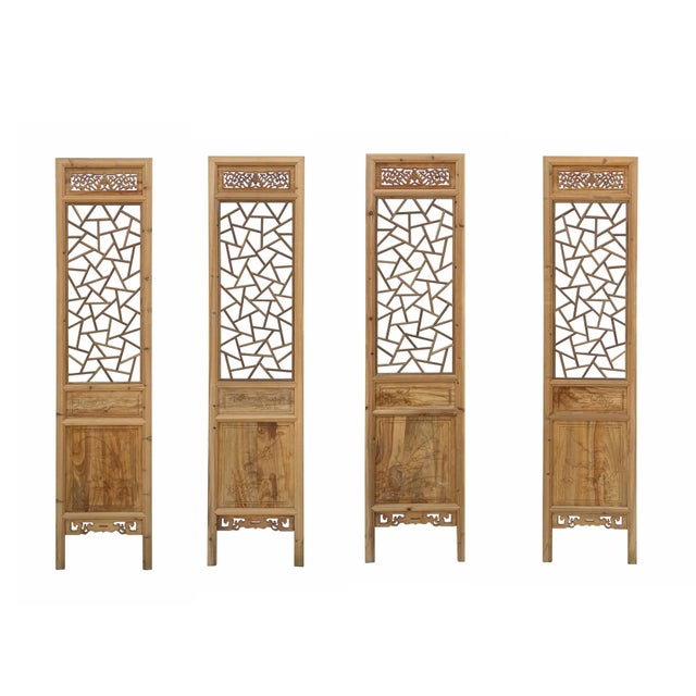 Chinese Lattice Pattern Theme 4 Wood Panel Floor Screen Set For Sale - Image 9 of 9