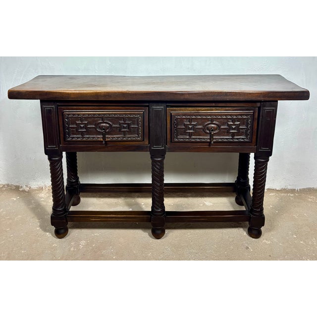 Late 19th Century Antique Spanish Baroque Style Walnut Console Table with Twisted Legs, 1880 For Sale - Image 5 of 18